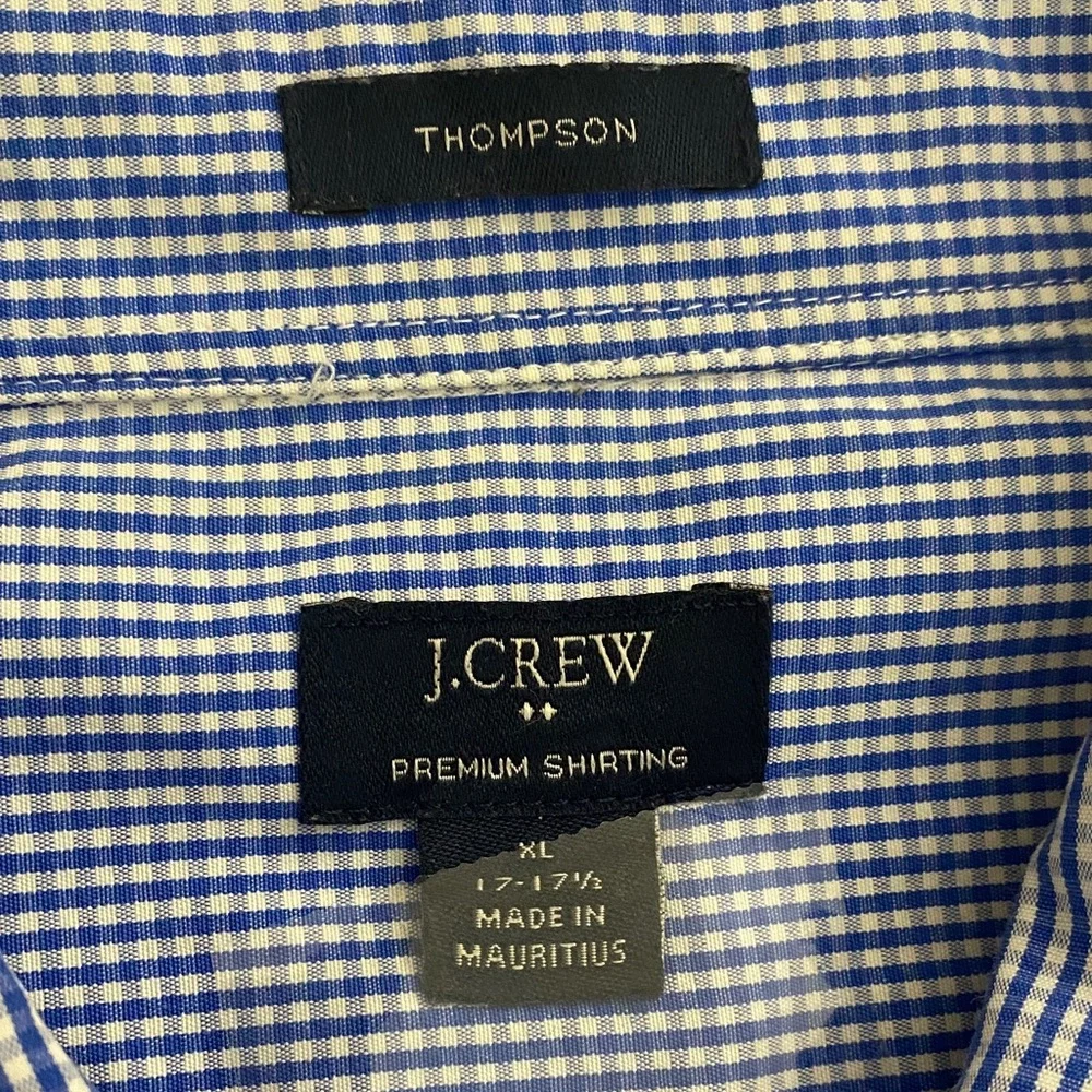 J. Crew Thompson Premium Shirting Navy Gingham Men's Shirt Sz. 17 - 17 1/2